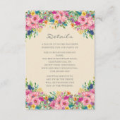 Boho Pink Blue Yellow Flowers Weddenschap Details Informatiekaartje (Voorkant)