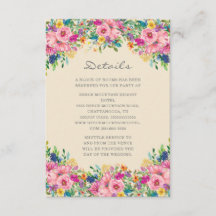 Boho Pink Blue Yellow Flowers Weddenschap Details
