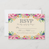 Boho Pink Blue Yellow Flowers Weddenschap RSVP Kaartje (Voorkant)