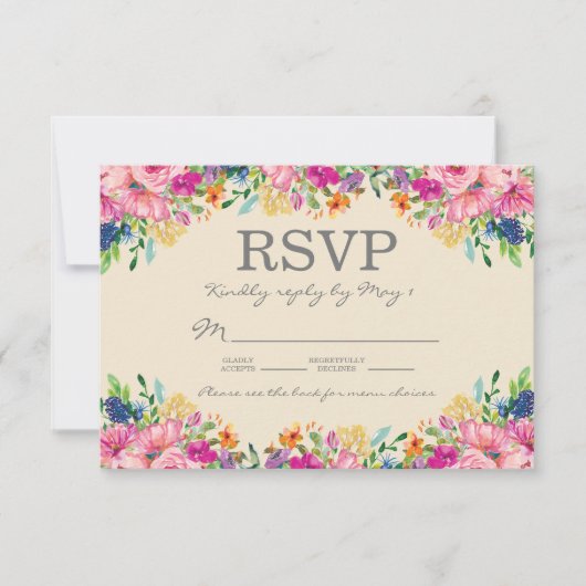 Boho Pink Blue Yellow Flowers Weddenschap RSVP Kaartje (Voorkant)