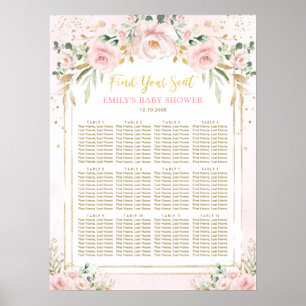 Boho Pink Blush Floral Girl Baby shower Seating Poster