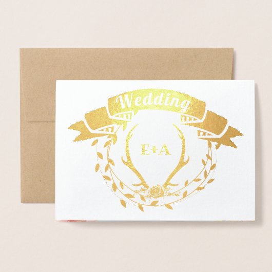 Boho Pink Blush Roos Gold Antler Weddenschap Real  Folie Kaarten (Voorkant met envelop)