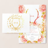 Boho Pink Blush Roos Gold Antler Weddenschap Real  Folie Kaarten (Display)