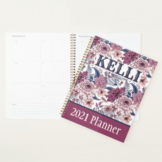Boho Pink Bourgondië Floral en Blue Botanicals Planner (Display)