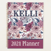 Boho Pink Bourgondië Floral en Blue Botanicals Planner (Voorkant)