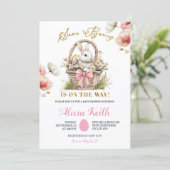 Boho Pink Bow Floral Easter Bunny Baby Shower Kaart (Staand voorkant)