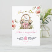 Boho Pink Bow Floral Easter Bunny Birthday Kaart (Staand voorkant)