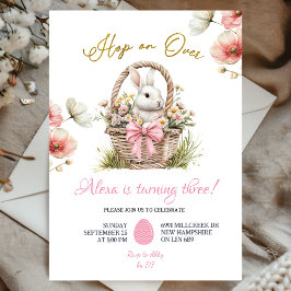 Boho Pink Bow Floral Easter Bunny Birthday Kaart