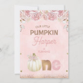 Boho Pink Brown Floral Pumpkin 1e verjaardag Kaart (Achterkant)