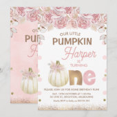 Boho Pink Brown Floral Pumpkin 1e verjaardag Kaart (Voorkant / Achterkant)