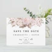 Boho Pink Brown Floral Wedding Save the Date Card Kaart (Staand voorkant)