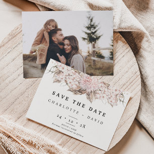 Boho Pink Brown Floral Wedding Save the Date Card Kaart