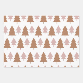Boho Pink Brown White Kerstbomen Holiday Inpakpapier Vel