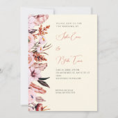 Boho Pink & bruine bloemen/Veters Geel huwelijk Kaart (Voorkant)