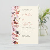 Boho Pink & bruine bloemen/Veters Geel huwelijk Kaart (Staand voorkant)