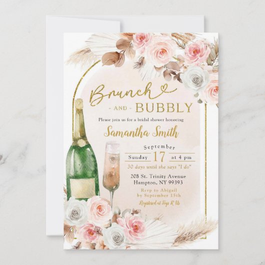 Boho Pink Brunch en Bubbly Vrijgezellenfeest Kaart (Voorkant)