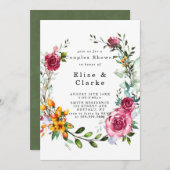 Boho Pink Burgundy Floral Couples Shower Invites (Voorkant / Achterkant)