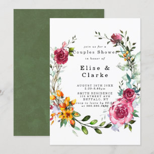 Boho Pink Burgundy Floral Couples Shower Invites