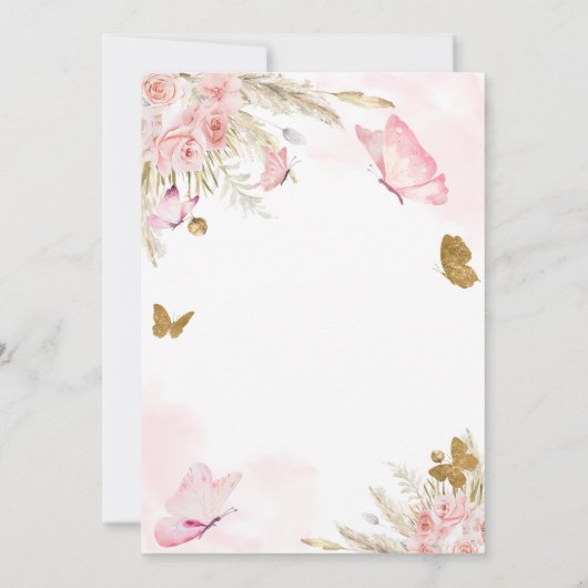 Boho Pink Butterfly Baby shower Uitnodiging (Achterkant)