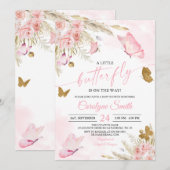 Boho Pink Butterfly Baby shower Uitnodiging (Voorkant / Achterkant)