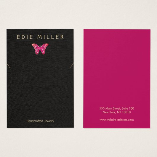 Boho Pink Butterfly Ketting Bracelet Display Card Visitekaartje (Voorkant /achterkant)