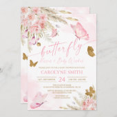 Boho Pink Butterfly Kisses Baby shower Uitnodiging (Voorkant / Achterkant)