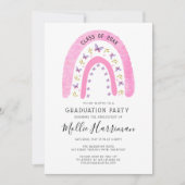 Boho Pink Butterfly Rainbow Girly Afstuderen Kaart (Voorkant)