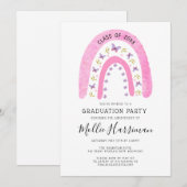 Boho Pink Butterfly Rainbow Girly Afstuderen Kaart (Voorkant / Achterkant)