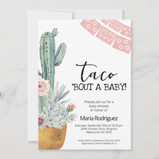 Boho Pink Cactus Taco Bout A Baby shower Kaart (Voorkant)