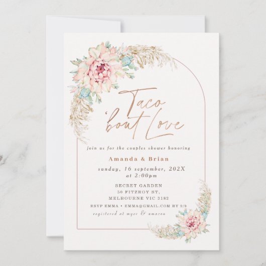 Boho Pink Cactus Taco 'Over Love Couples Douche Kaart (Voorkant)