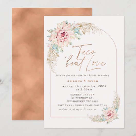 Boho Pink Cactus Taco 'Over Love Couples Douche Kaart (Voorkant / Achterkant)