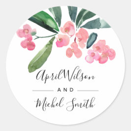 BOHO PINK CHRIST THORN BLOOM WATERVERF WEDING RONDE STICKER
