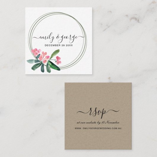 BOHO PINK CHRIST THORN BLOOM WEBSITE RSVP VIERKANTE VISITEKAARTJE (Voorkant / Achterkant)