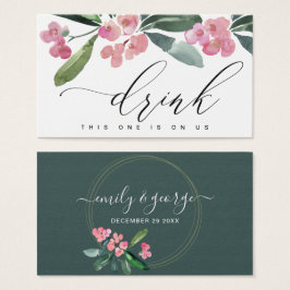 BOHO PINK CHRIST THORN BLOOM WEDDING DRINK TICKET VISITEKAARTJE