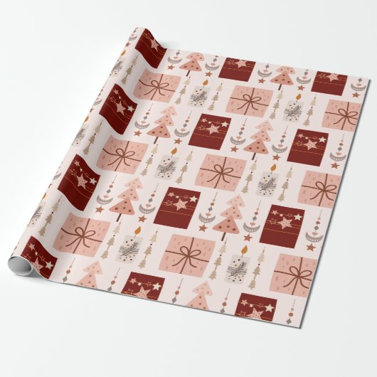 Boho Pink Christmas Cadeaupapier (Uitgerold)