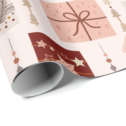 Boho Pink Christmas Cadeaupapier (Rol Hoek)