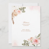 Boho Pink Coquette Pampass Grass First Holy Commun Kaart (Achterkant)