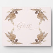 Boho Pink Custom Name Tafelblad Plaque met Ezel Fotoplaat (Voorkant)