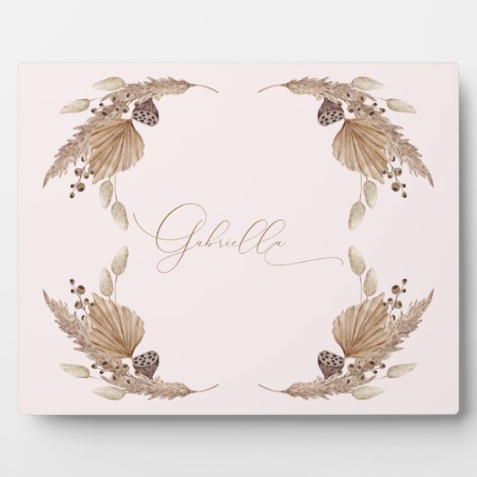 Boho Pink Custom Name Tafelblad Plaque met Ezel Fotoplaat (Voorkant)