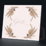 Boho Pink Custom Name Tafelblad Plaque met Ezel Fotoplaat<br><div class="desc">Boho Shower aangepaste naam teken. Neem contact op met de ontwerper om uw specifieke naam toe te voegen.</div>