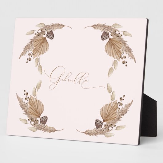 Boho Pink Custom Name Tafelblad Plaque met Ezel Fotoplaat (Zijkant)