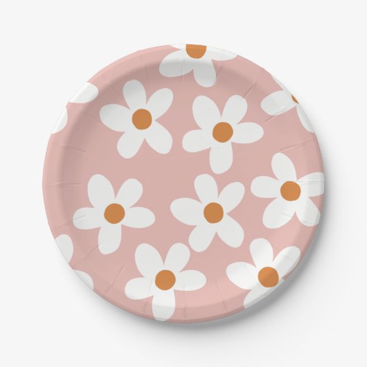 Boho Pink Daisy Birthday Papieren Bordje (Voorkant)
