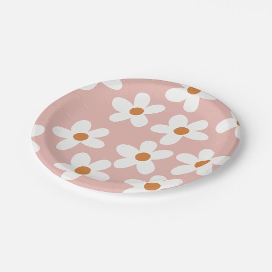 Boho Pink Daisy Birthday Papieren Bordje (Gekanteld)