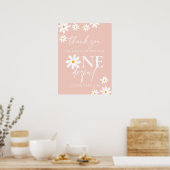 Boho Pink Daisy Floral Groovy Verjaardagsfeestje F Poster (Keuken)