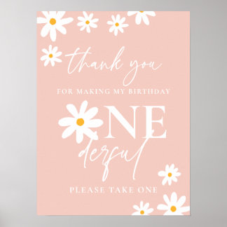 Boho Pink Daisy Floral Groovy Verjaardagsfeestje F Poster