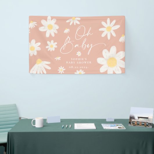 Boho Pink Daisy Flower Baby shower Banner (Beurs)