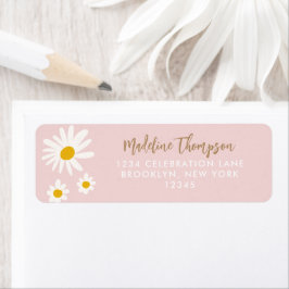 Boho Pink Daisy Flower Floral Script Typografie Etiket