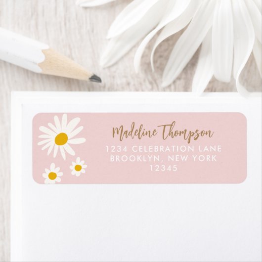Boho Pink Daisy Flower Floral Script Typografie Etiket (Insitu)