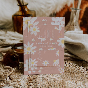 Boho Pink Daisy Flower Invitation Belly Band Uitnodigingen Wikkel