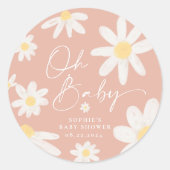 Boho Pink Daisy Flower Round Sticker (Voorkant)